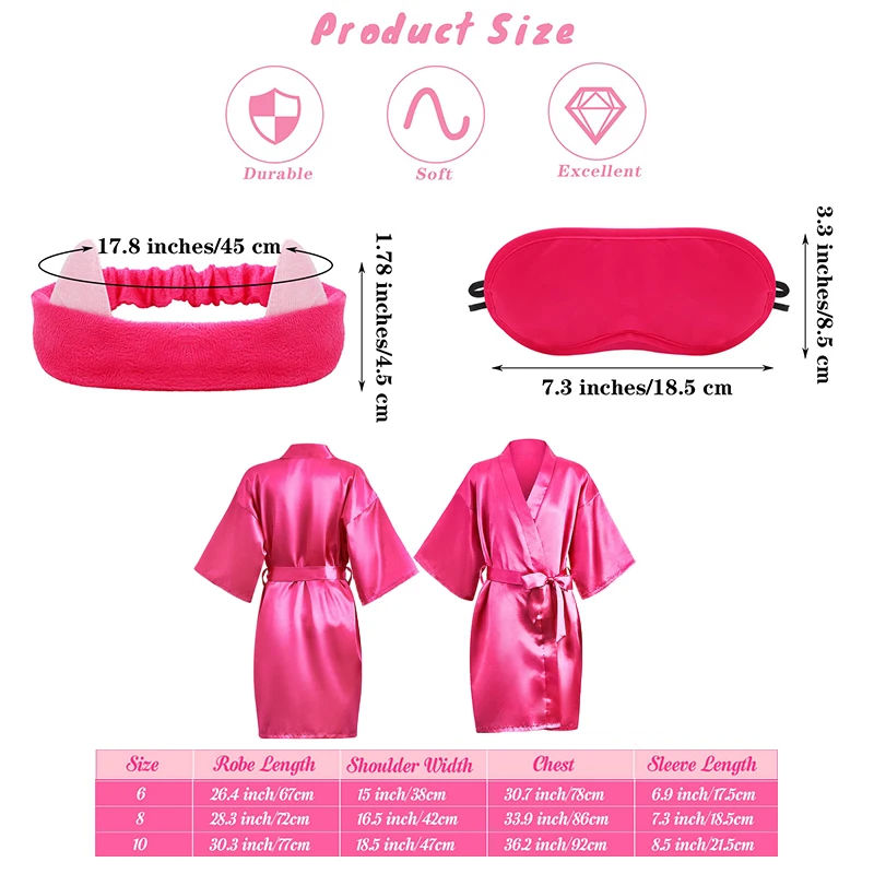 10/6Packs Birthday Squad Robes Spa Party Girls Queen Robe Soft Silk Satin Kimono Bathrobes DIY Bathrobes with Blindfold Headband