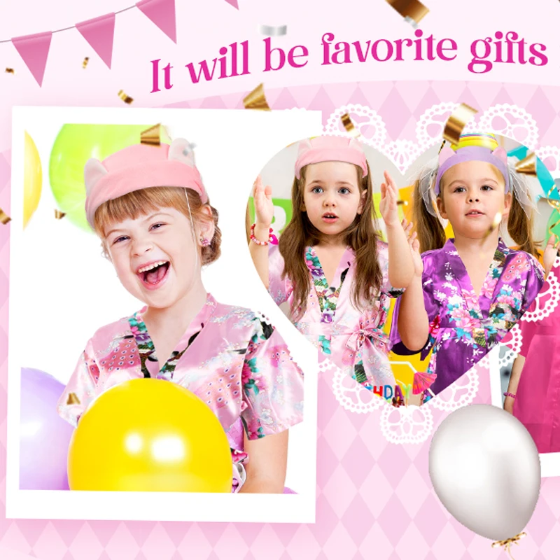 10/6Packs Birthday Squad Robes Spa Party Girls Queen Robe Soft Silk Satin Kimono Bathrobes DIY Bathrobes with Blindfold Headband