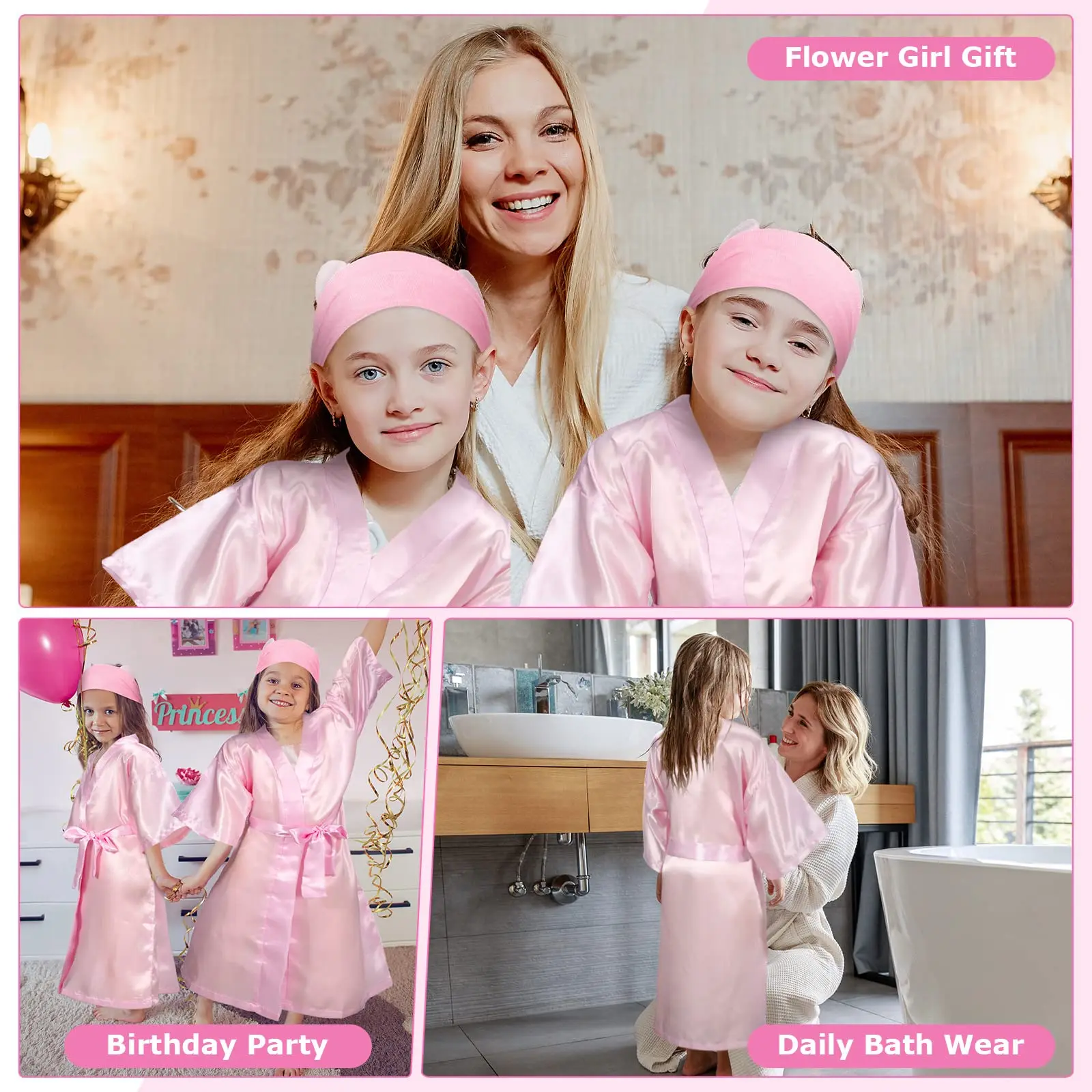10/6Packs Birthday Squad Robes Spa Party Girls Queen Robe Soft Silk Satin Kimono Bathrobes DIY Bathrobes with Blindfold Headband