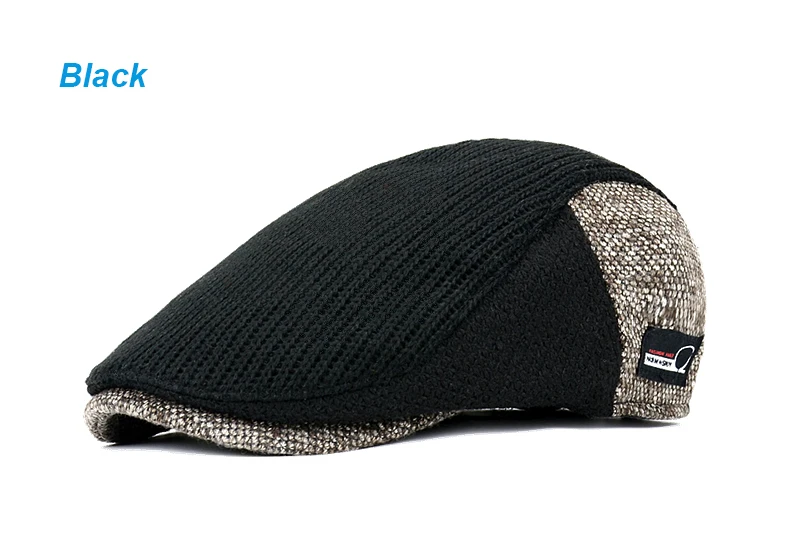 Men Newsboy Hats Thick Autumn Winter Vintage Herringbone Octagon Cap Casual knitted Berets Gatsby Flat Hat Color Matching Cap