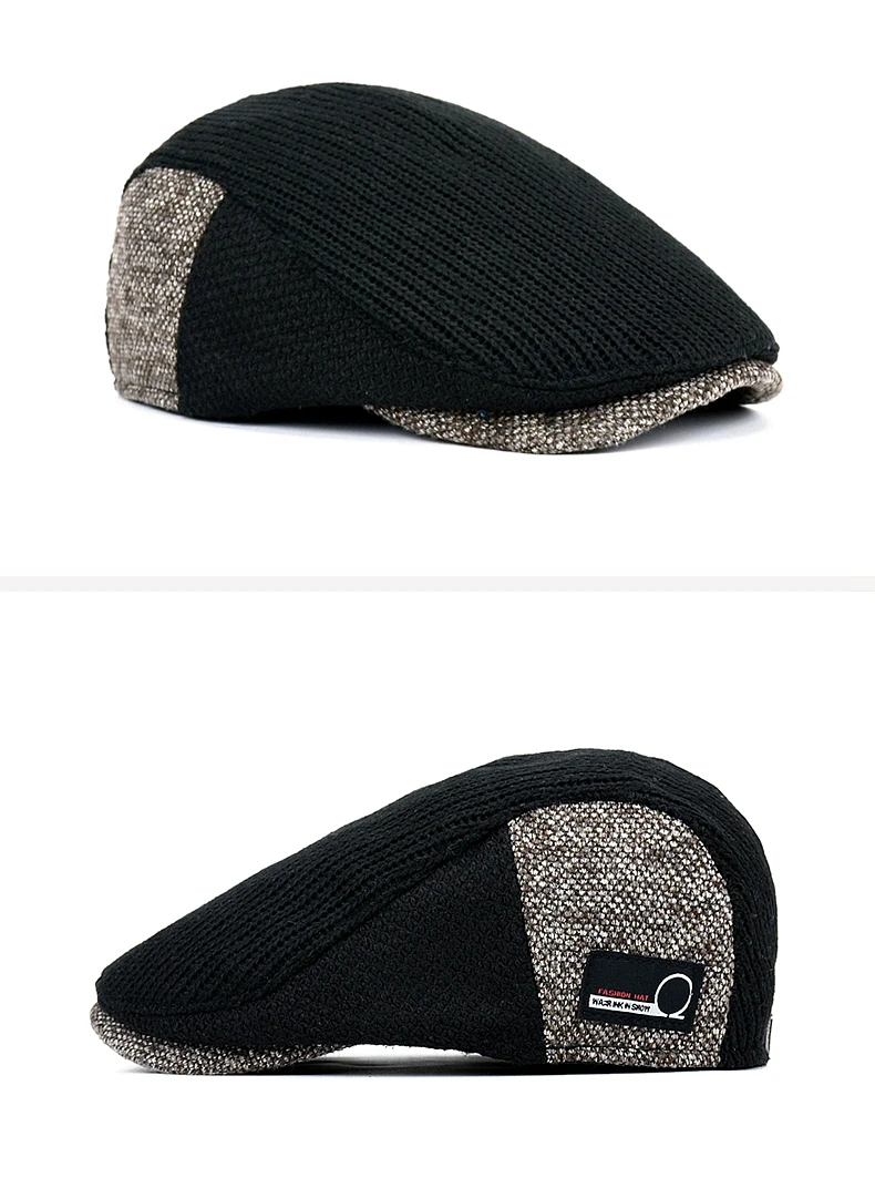 Men Newsboy Hats Thick Autumn Winter Vintage Herringbone Octagon Cap Casual knitted Berets Gatsby Flat Hat Color Matching Cap