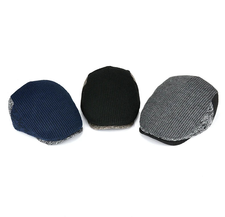 Men Newsboy Hats Thick Autumn Winter Vintage Herringbone Octagon Cap Casual knitted Berets Gatsby Flat Hat Color Matching Cap