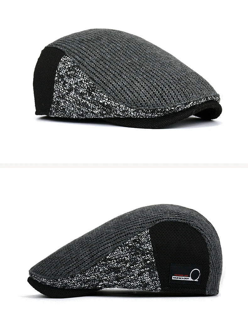 Men Newsboy Hats Thick Autumn Winter Vintage Herringbone Octagon Cap Casual knitted Berets Gatsby Flat Hat Color Matching Cap