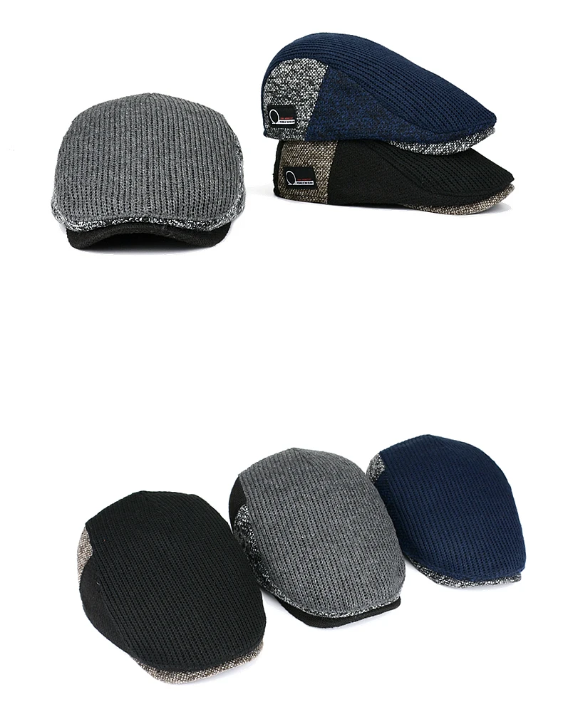 Men Newsboy Hats Thick Autumn Winter Vintage Herringbone Octagon Cap Casual knitted Berets Gatsby Flat Hat Color Matching Cap
