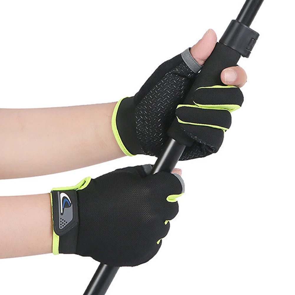 Summer Men's Fishing Gloves Anti-UV Cycling Women Two Finger Cut Male Touch Screen Angling Anti-Slip Breathable Fitness Gloves