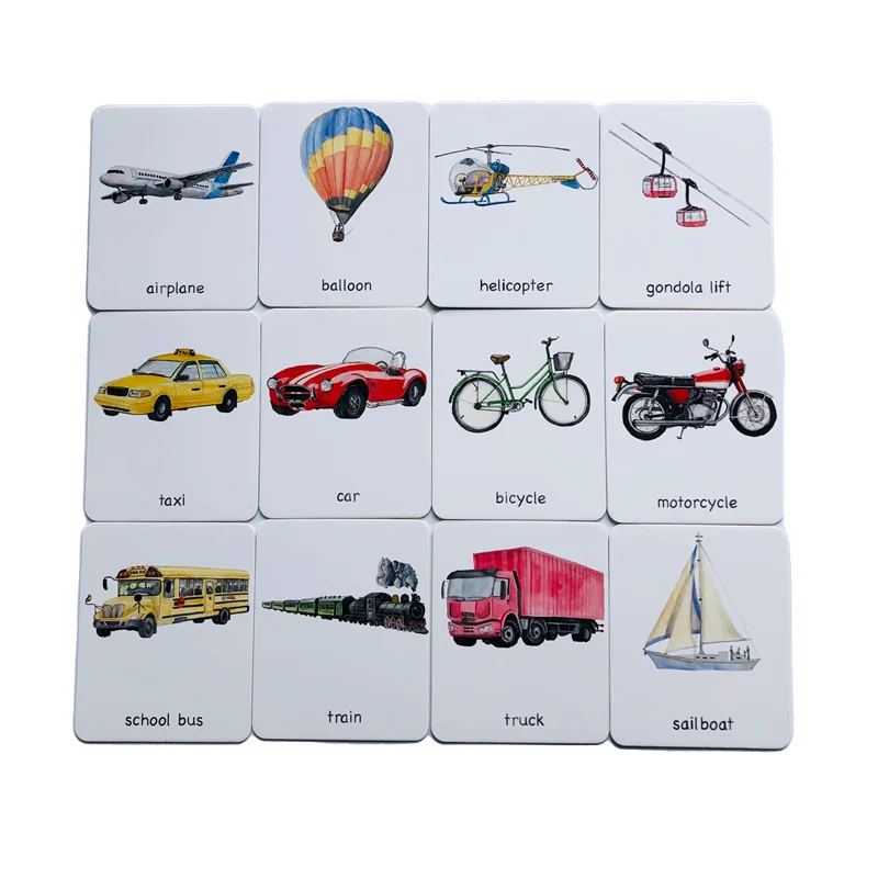 Montessori Language Materials 3 Part Cards of Fruit/ Vegetable/ Tools/ Instrument/ Farm/ Transportation Kids Learning Resources