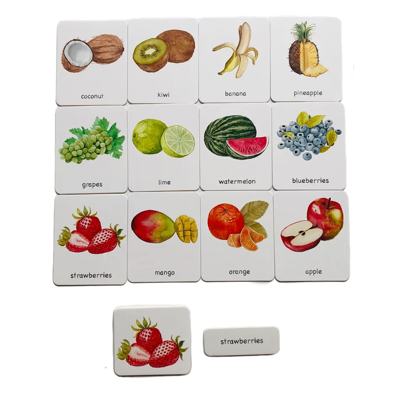 Montessori Language Materials 3 Part Cards of Fruit/ Vegetable/ Tools/ Instrument/ Farm/ Transportation Kids Learning Resources