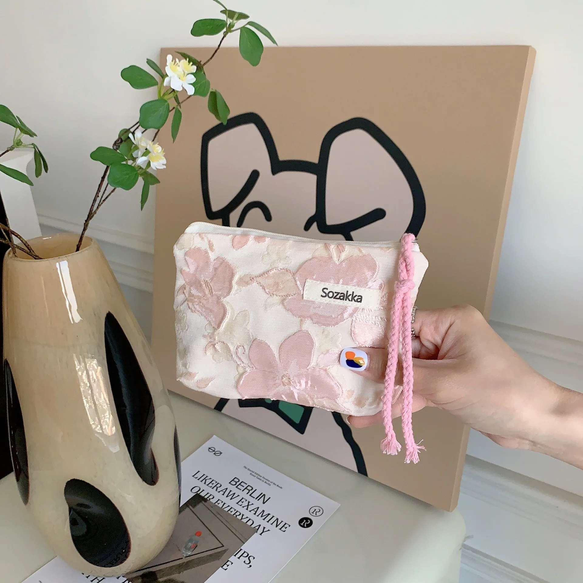Kawaii Floral Travel Cosmetic Lipstick Coin Purse Storage Bag Women Cute Makeup Handbags Wallet Organizer Pencil Cases Pouch Bag