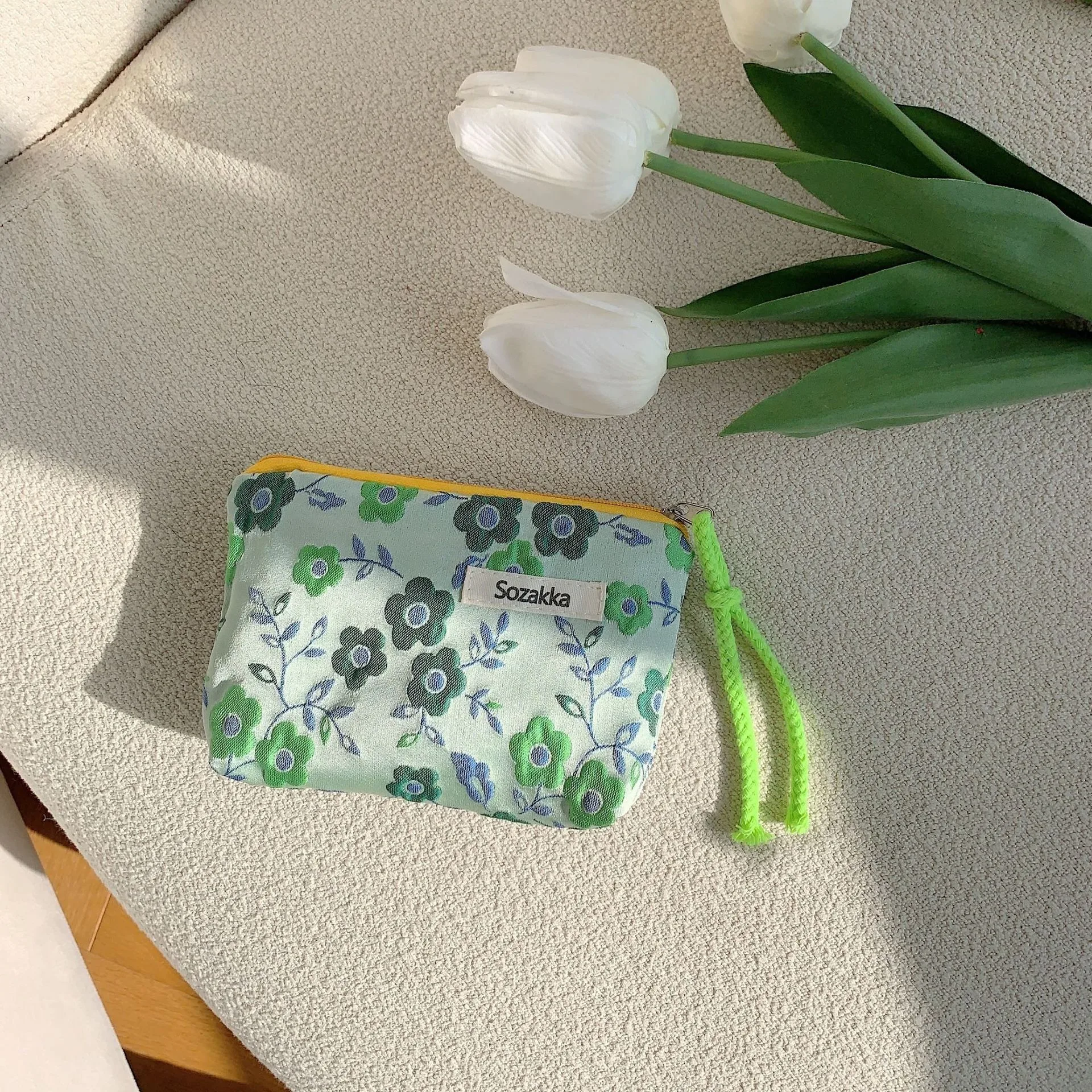Kawaii Floral Travel Cosmetic Lipstick Coin Purse Storage Bag Women Cute Makeup Handbags Wallet Organizer Pencil Cases Pouch Bag