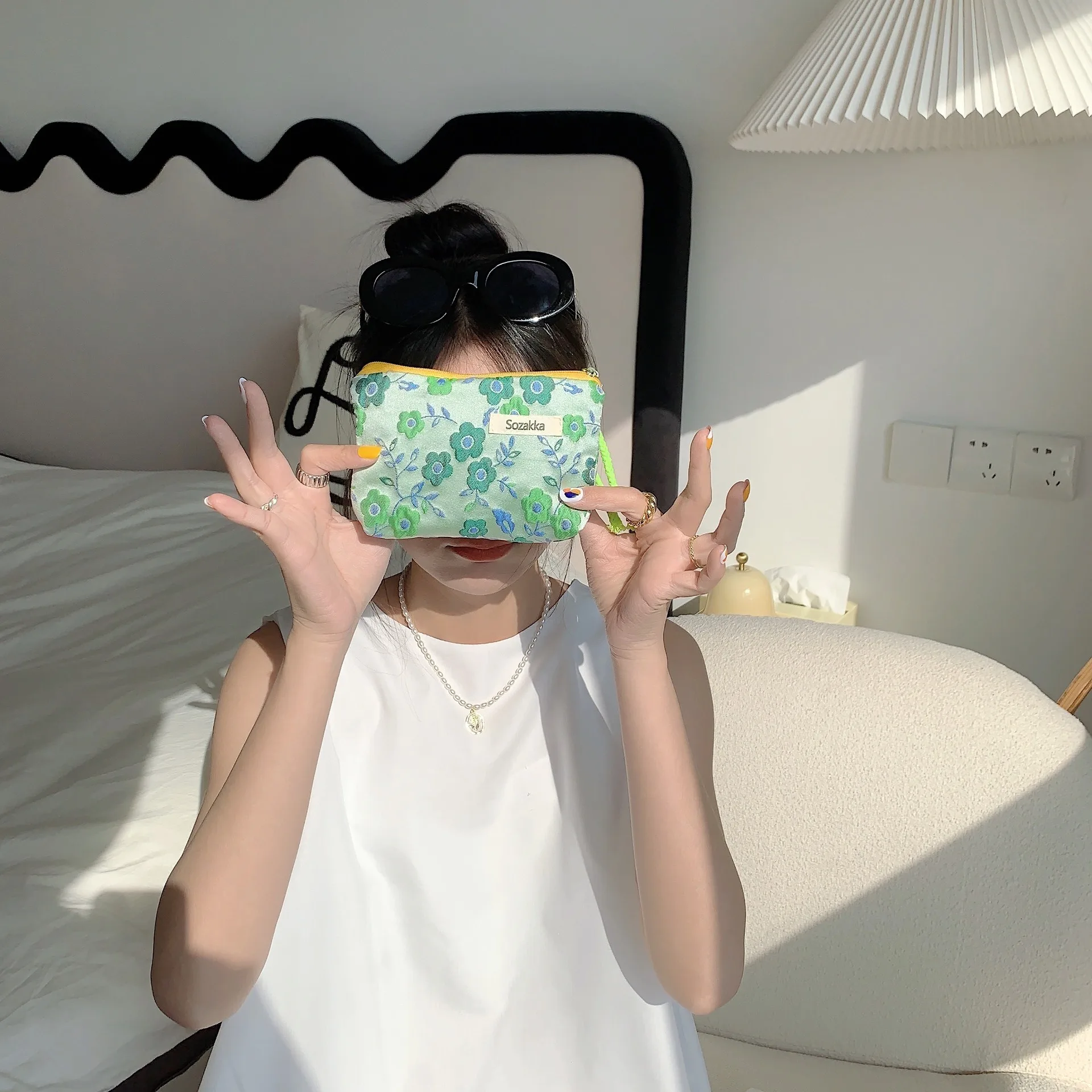 Kawaii Floral Travel Cosmetic Lipstick Coin Purse Storage Bag Women Cute Makeup Handbags Wallet Organizer Pencil Cases Pouch Bag