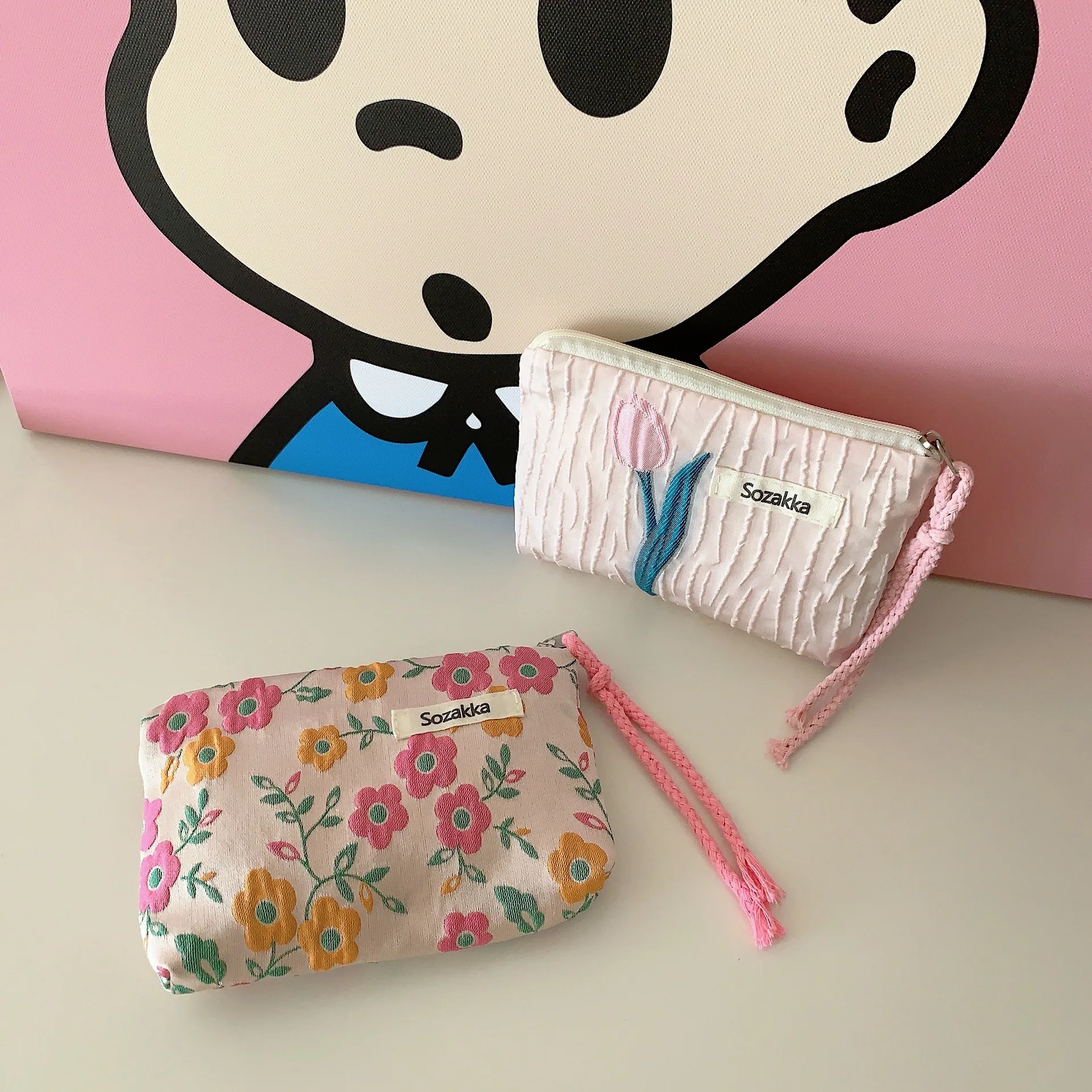 Kawaii Floral Travel Cosmetic Lipstick Coin Purse Storage Bag Women Cute Makeup Handbags Wallet Organizer Pencil Cases Pouch Bag