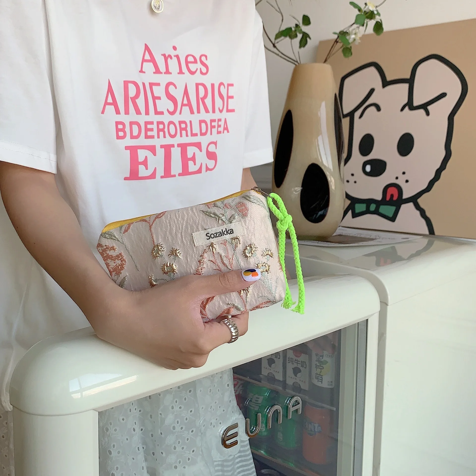 Kawaii Floral Travel Cosmetic Lipstick Coin Purse Storage Bag Women Cute Makeup Handbags Wallet Organizer Pencil Cases Pouch Bag