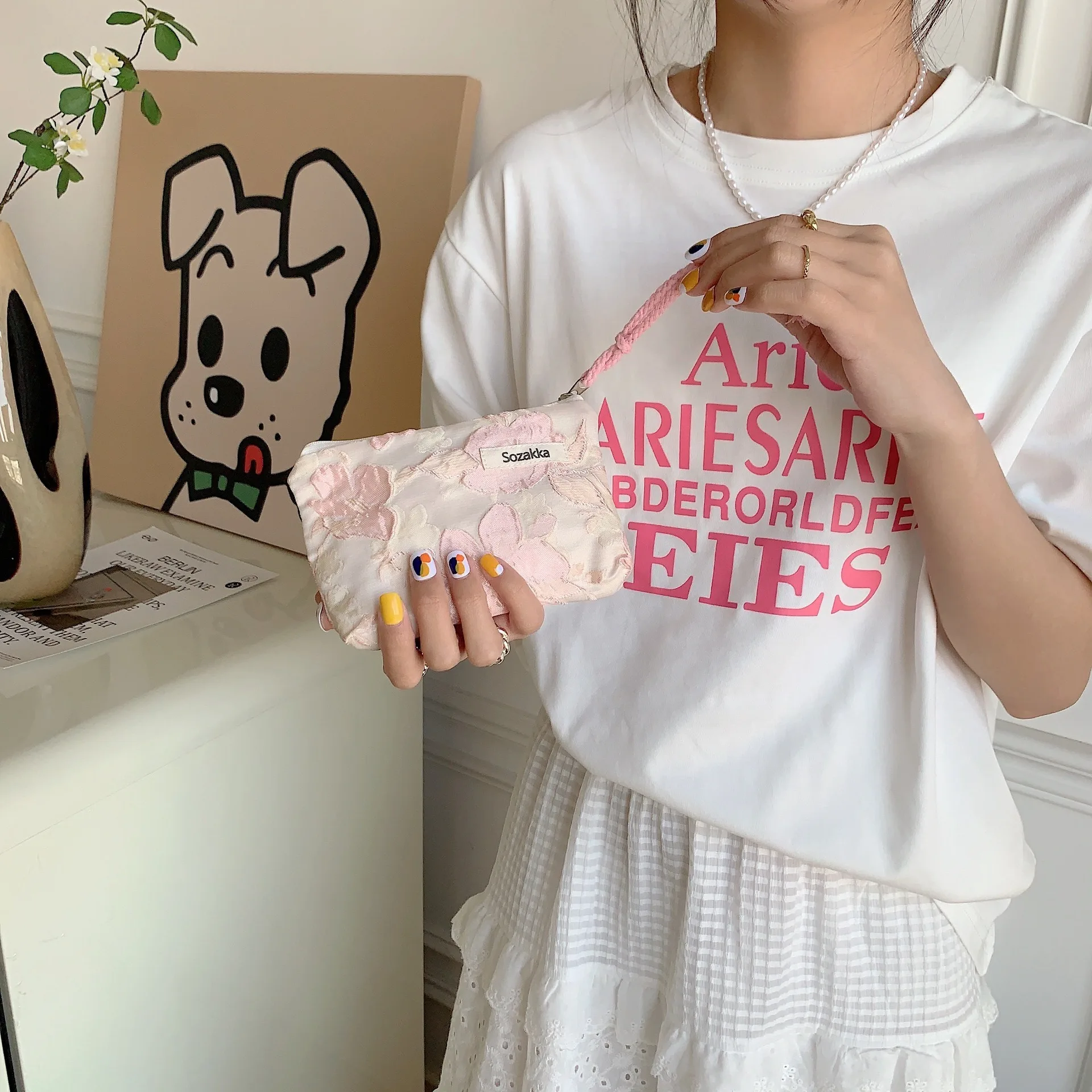 Kawaii Floral Travel Cosmetic Lipstick Coin Purse Storage Bag Women Cute Makeup Handbags Wallet Organizer Pencil Cases Pouch Bag