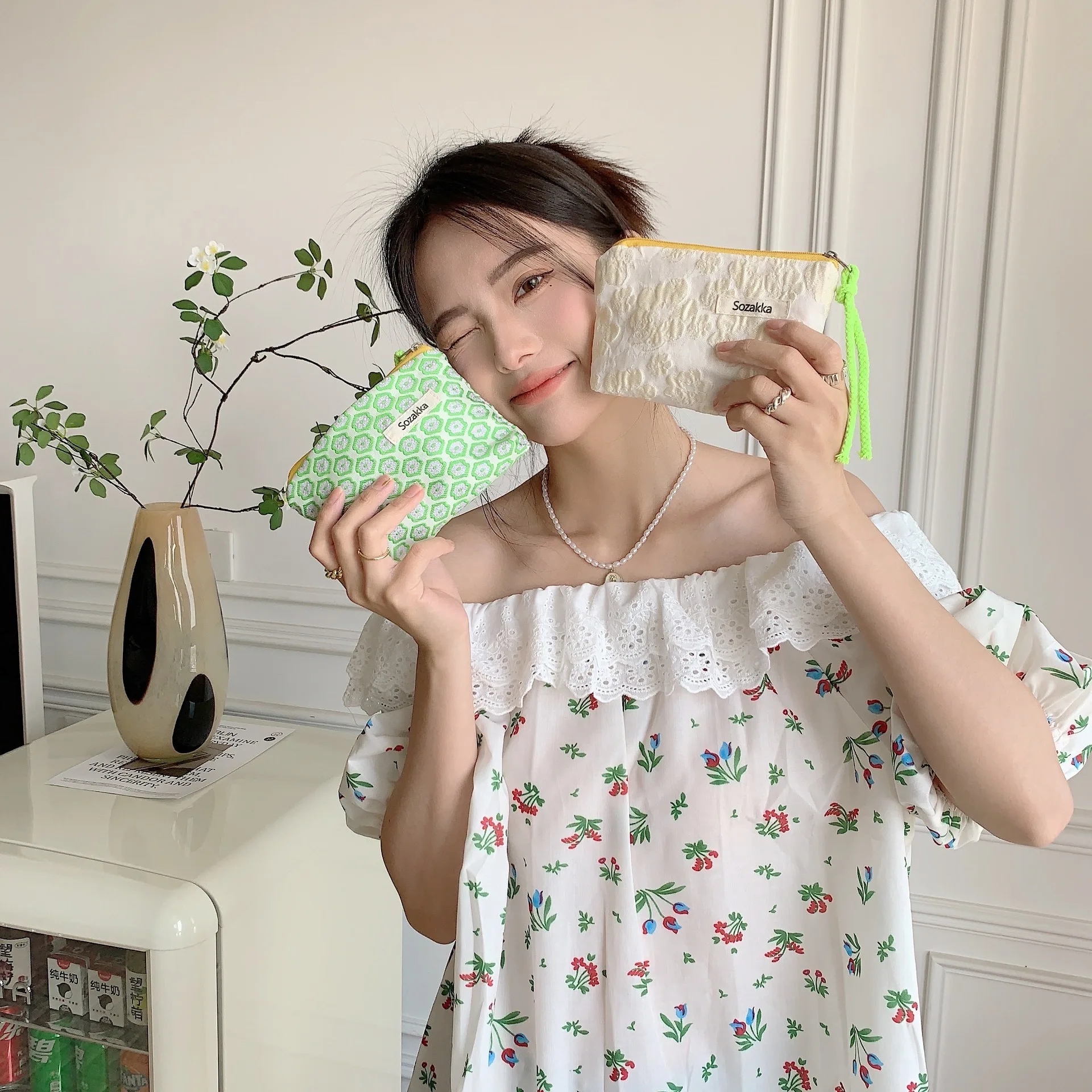 Kawaii Floral Travel Cosmetic Lipstick Coin Purse Storage Bag Women Cute Makeup Handbags Wallet Organizer Pencil Cases Pouch Bag
