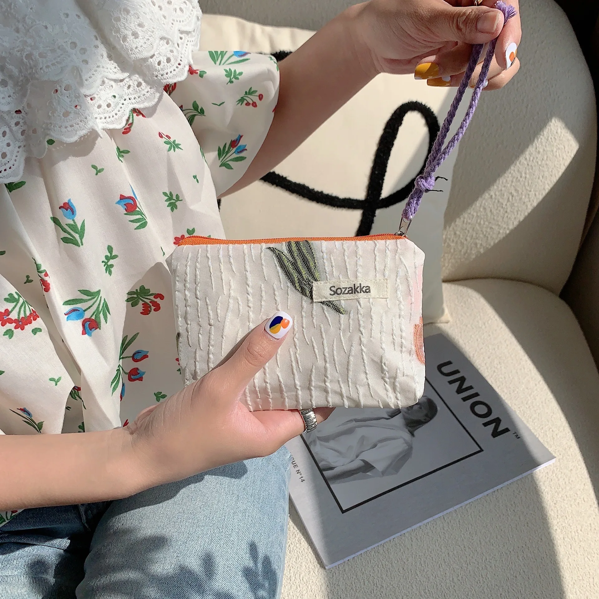 Kawaii Floral Travel Cosmetic Lipstick Coin Purse Storage Bag Women Cute Makeup Handbags Wallet Organizer Pencil Cases Pouch Bag