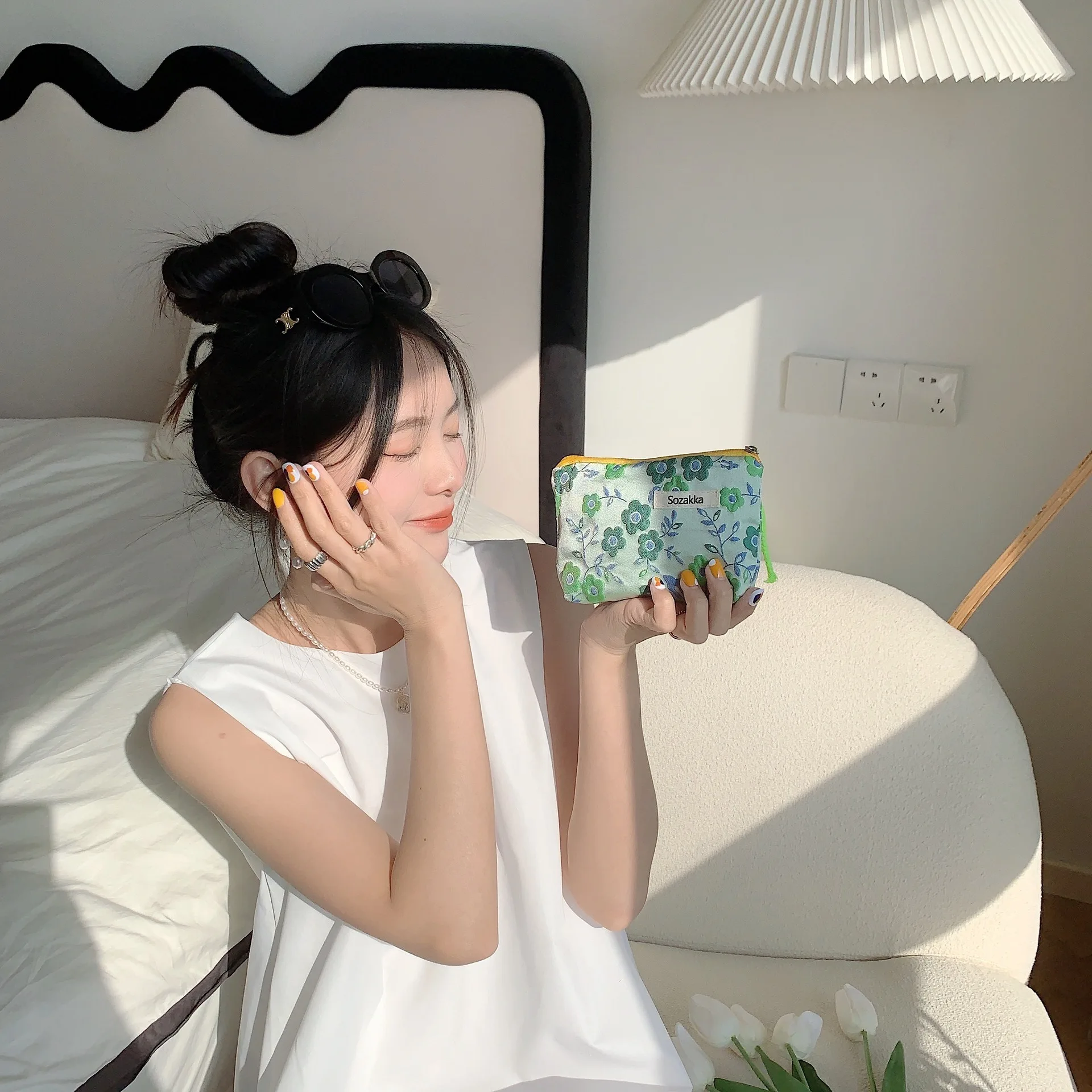 Kawaii Floral Travel Cosmetic Lipstick Coin Purse Storage Bag Women Cute Makeup Handbags Wallet Organizer Pencil Cases Pouch Bag