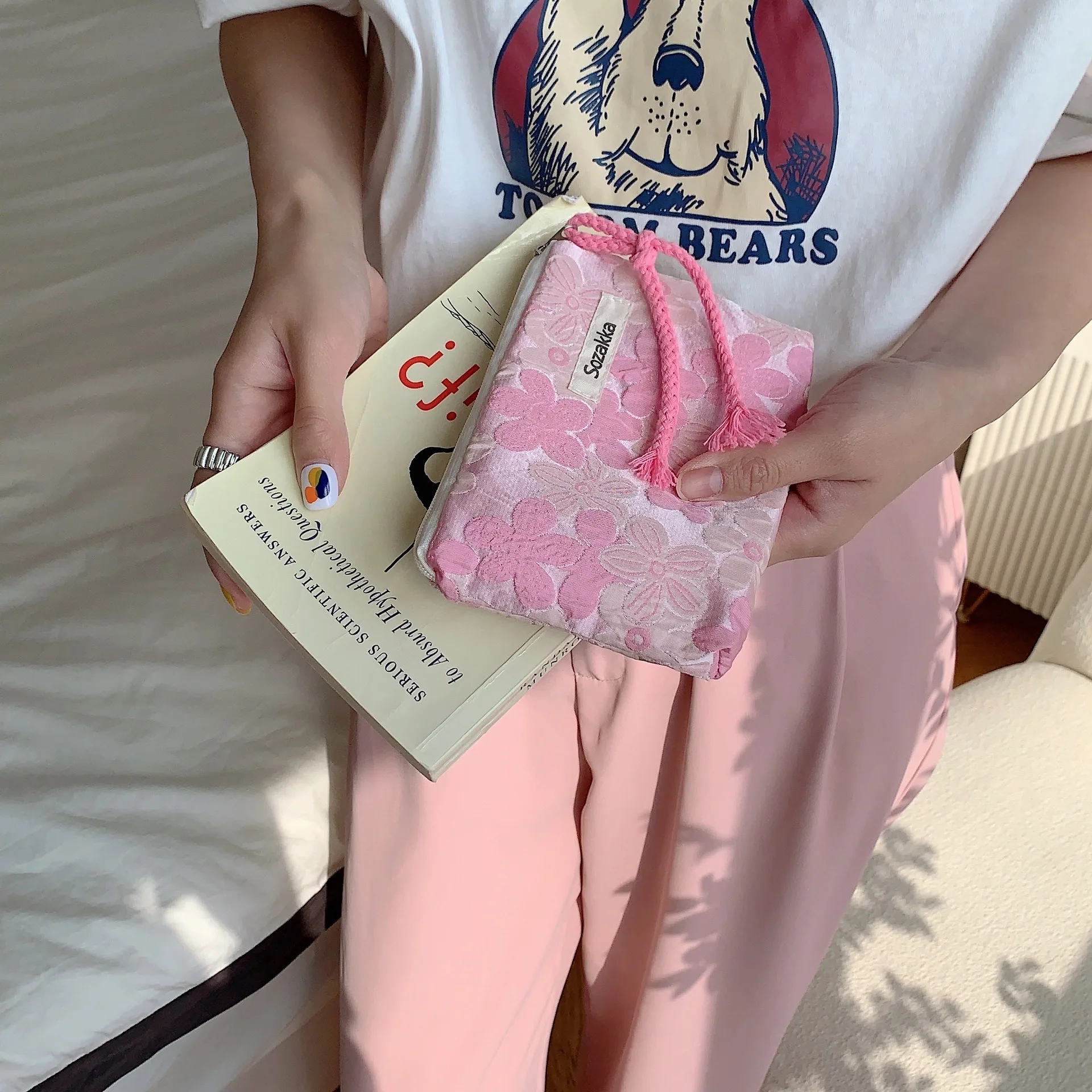 Kawaii Floral Travel Cosmetic Lipstick Coin Purse Storage Bag Women Cute Makeup Handbags Wallet Organizer Pencil Cases Pouch Bag