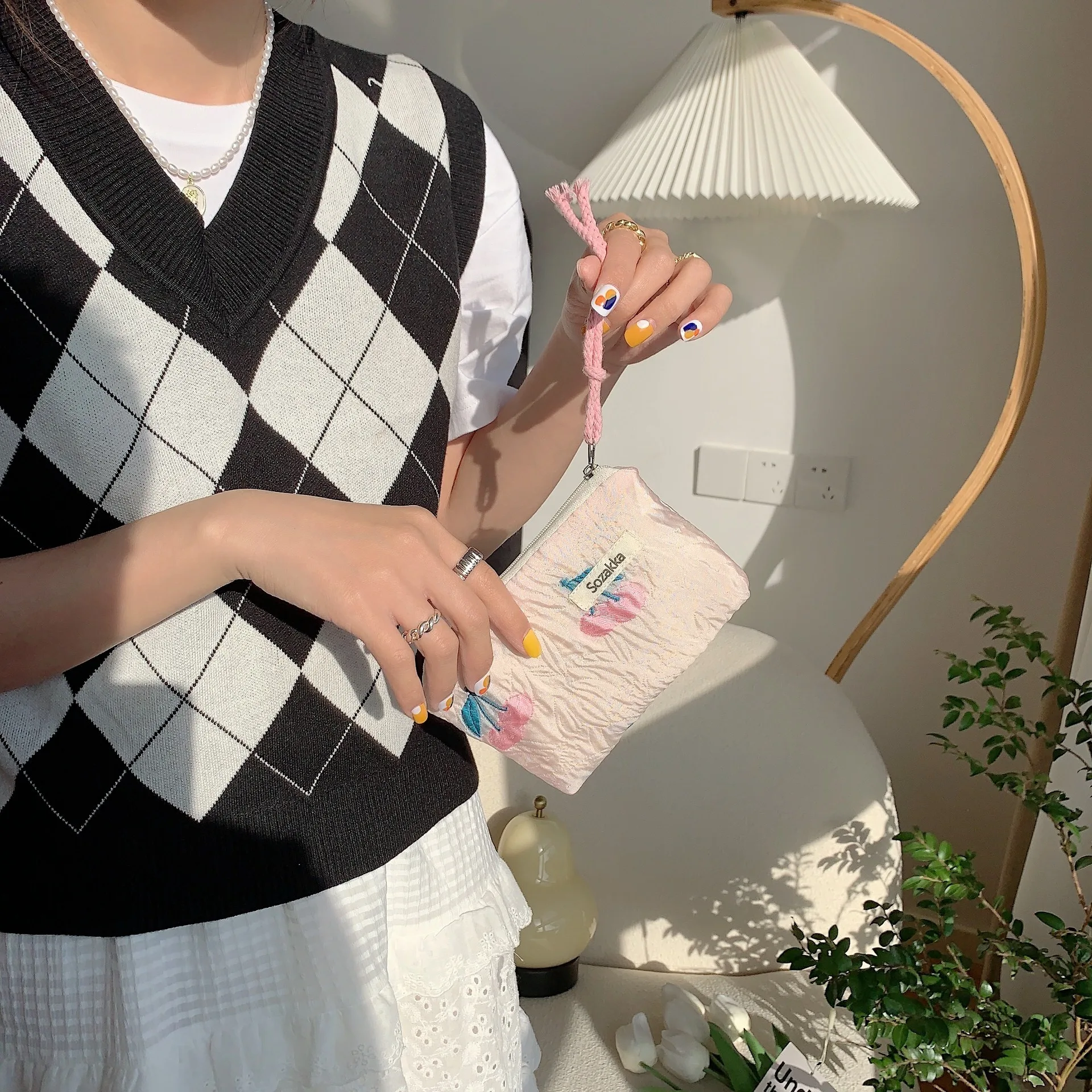 Kawaii Floral Travel Cosmetic Lipstick Coin Purse Storage Bag Women Cute Makeup Handbags Wallet Organizer Pencil Cases Pouch Bag