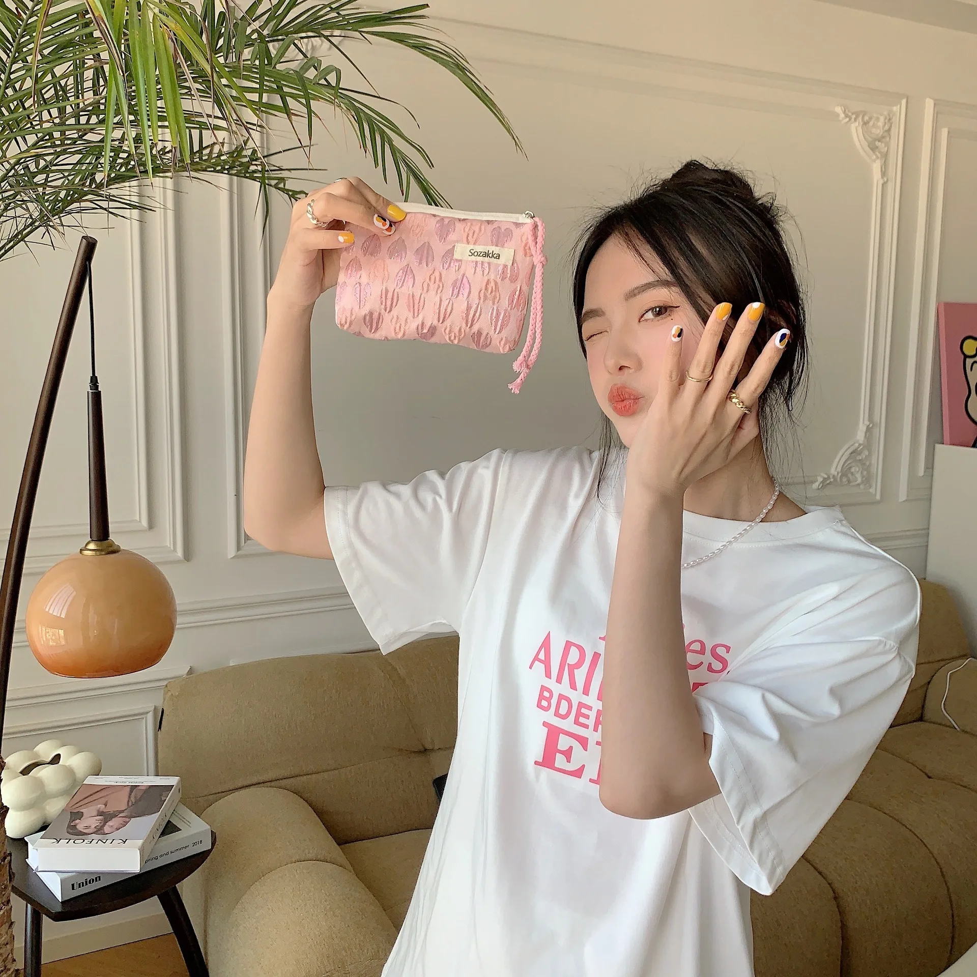 Kawaii Floral Travel Cosmetic Lipstick Coin Purse Storage Bag Women Cute Makeup Handbags Wallet Organizer Pencil Cases Pouch Bag