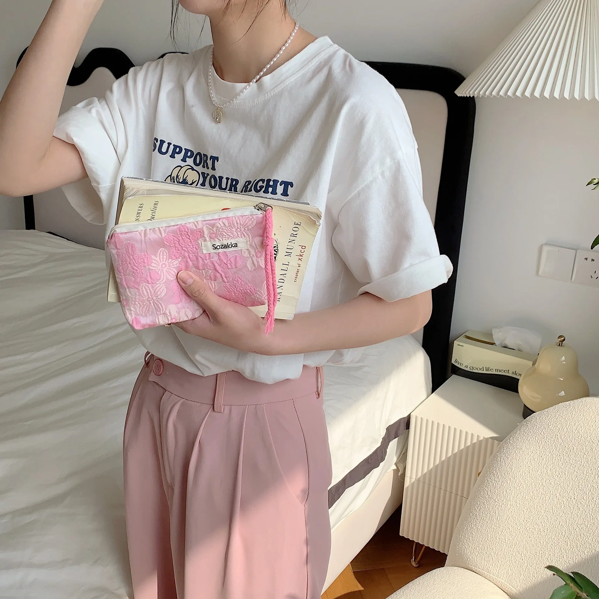 Kawaii Floral Travel Cosmetic Lipstick Coin Purse Storage Bag Women Cute Makeup Handbags Wallet Organizer Pencil Cases Pouch Bag
