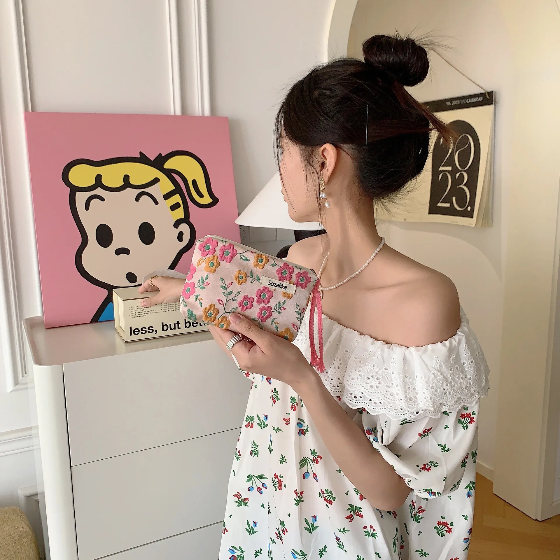 Kawaii Floral Travel Cosmetic Lipstick Coin Purse Storage Bag Women Cute Makeup Handbags Wallet Organizer Pencil Cases Pouch Bag