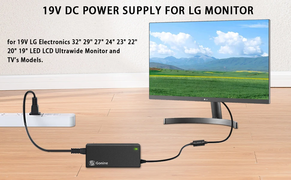 For LG Monitor Power Cord 19V DC Power Supply Adapter for LG Electronics Monitor 32" 27" 24" 23" 22" 20" 19" LCD LED HD TV Monit