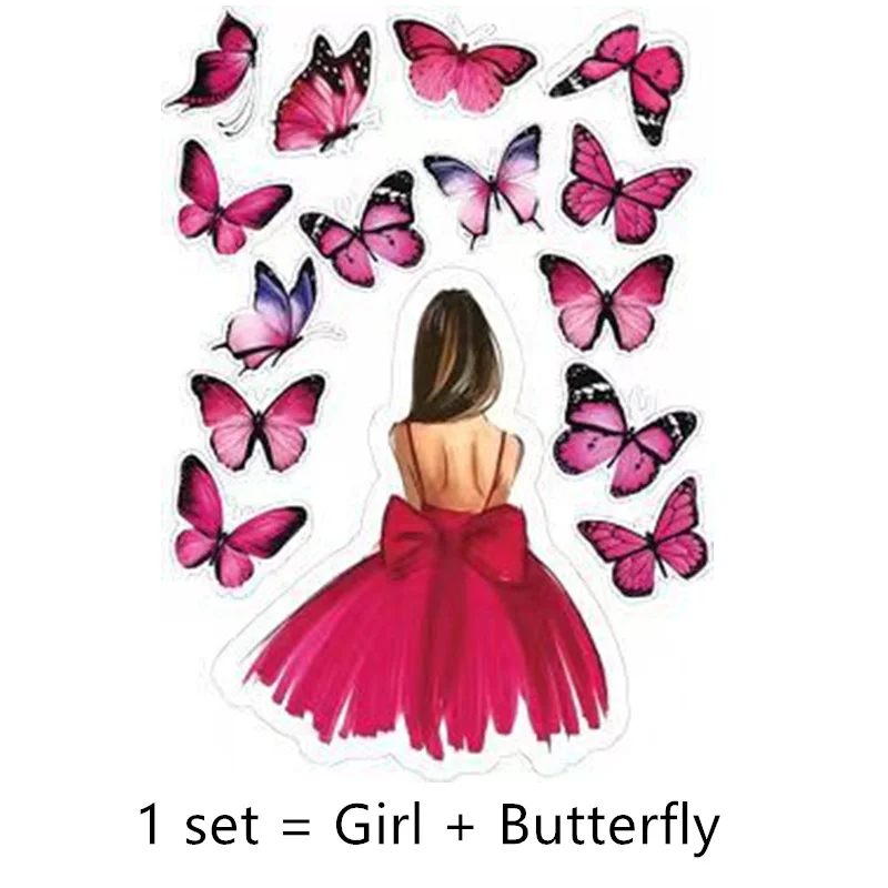 1 Set Girl's Back Butterfly Happy Birthday Cake Toppers Pink DIY Wedding Party Cake Topper Dessert Decoration Baby Shower Gift