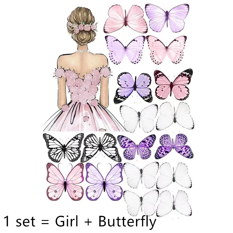 1 Set Girl's Back Butterfly Happy Birthday Cake Toppers Pink DIY Wedding Party Cake Topper Dessert Decoration Baby Shower Gift