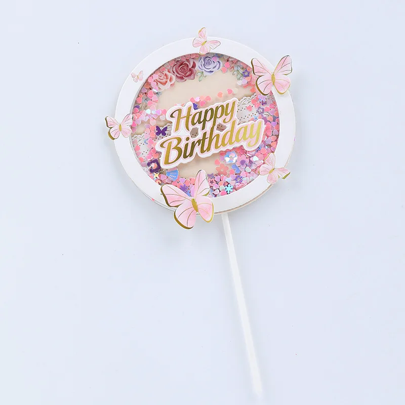 1 Set Girl's Back Butterfly Happy Birthday Cake Toppers Pink DIY Wedding Party Cake Topper Dessert Decoration Baby Shower Gift