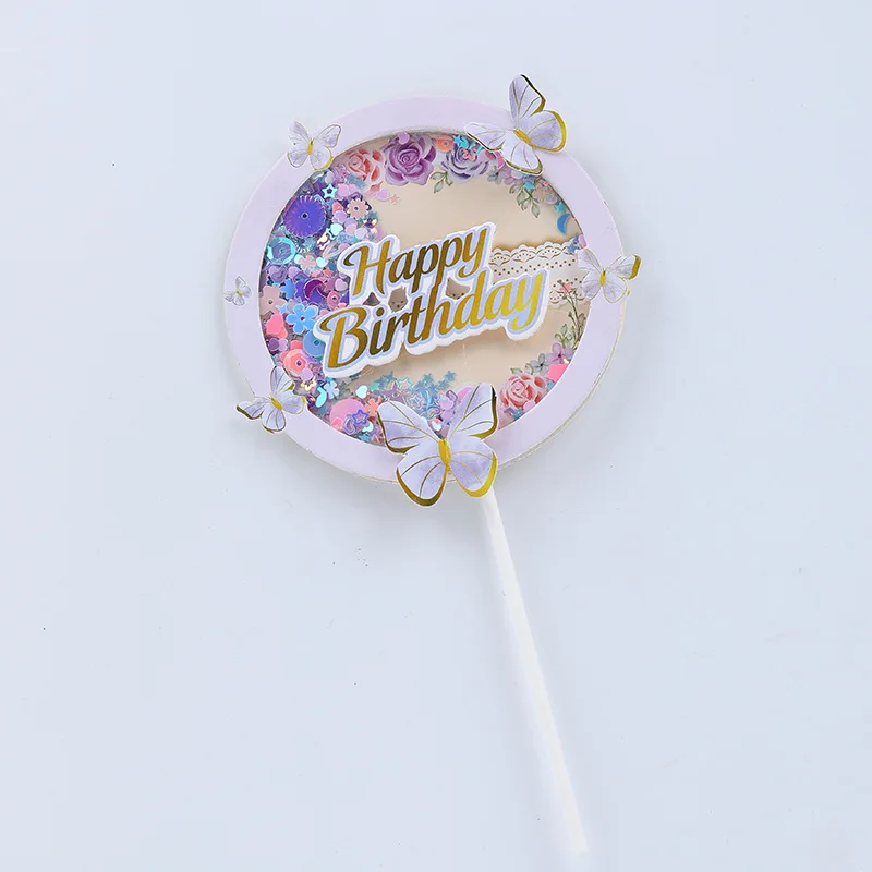 1 Set Girl's Back Butterfly Happy Birthday Cake Toppers Pink DIY Wedding Party Cake Topper Dessert Decoration Baby Shower Gift
