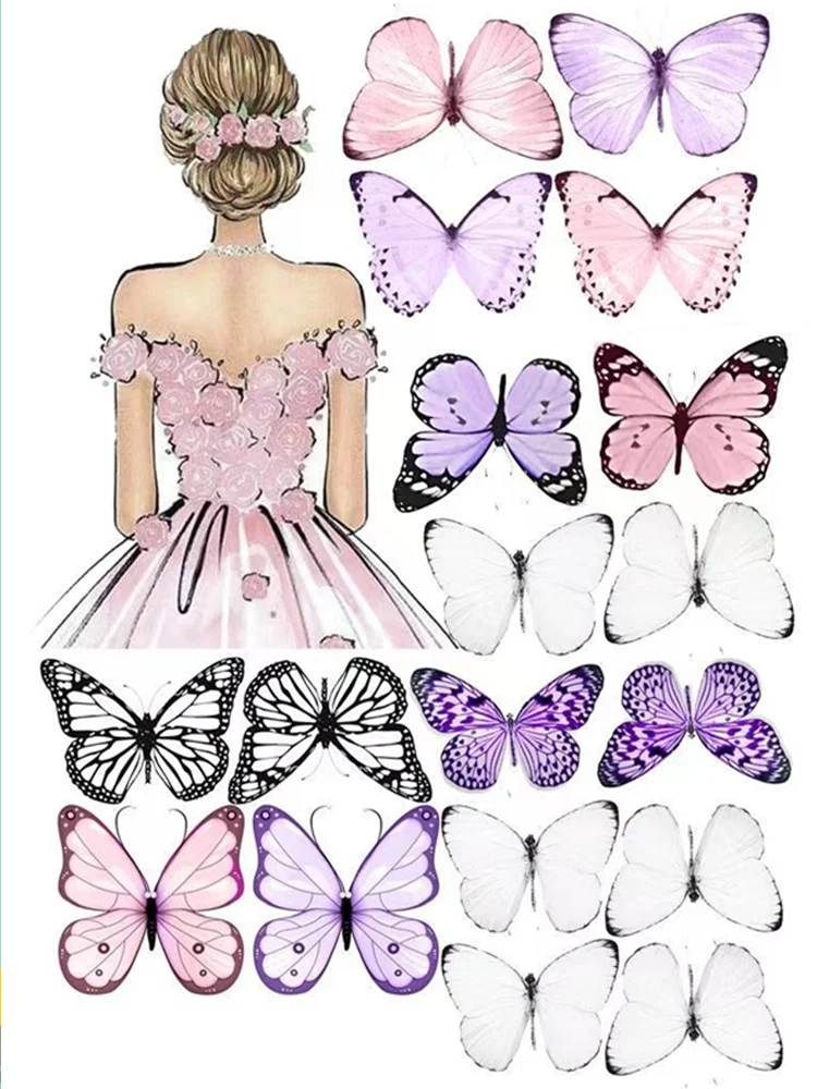 1 Set Girl's Back Butterfly Happy Birthday Cake Toppers Pink DIY Wedding Party Cake Topper Dessert Decoration Baby Shower Gift