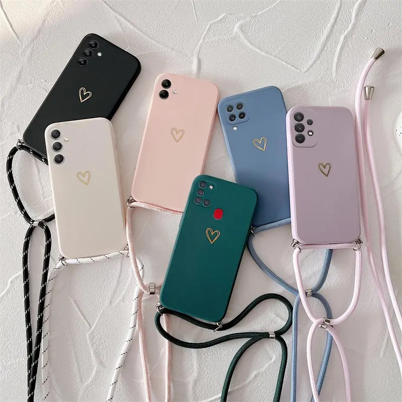 Crossbody Lanyard Silicone Phone Case For Samsung Galaxy A21S A05 A20 A30 A50 A20S A11 A42 A70 A13 A23 A14 A34 A54 A24 A12 Cover