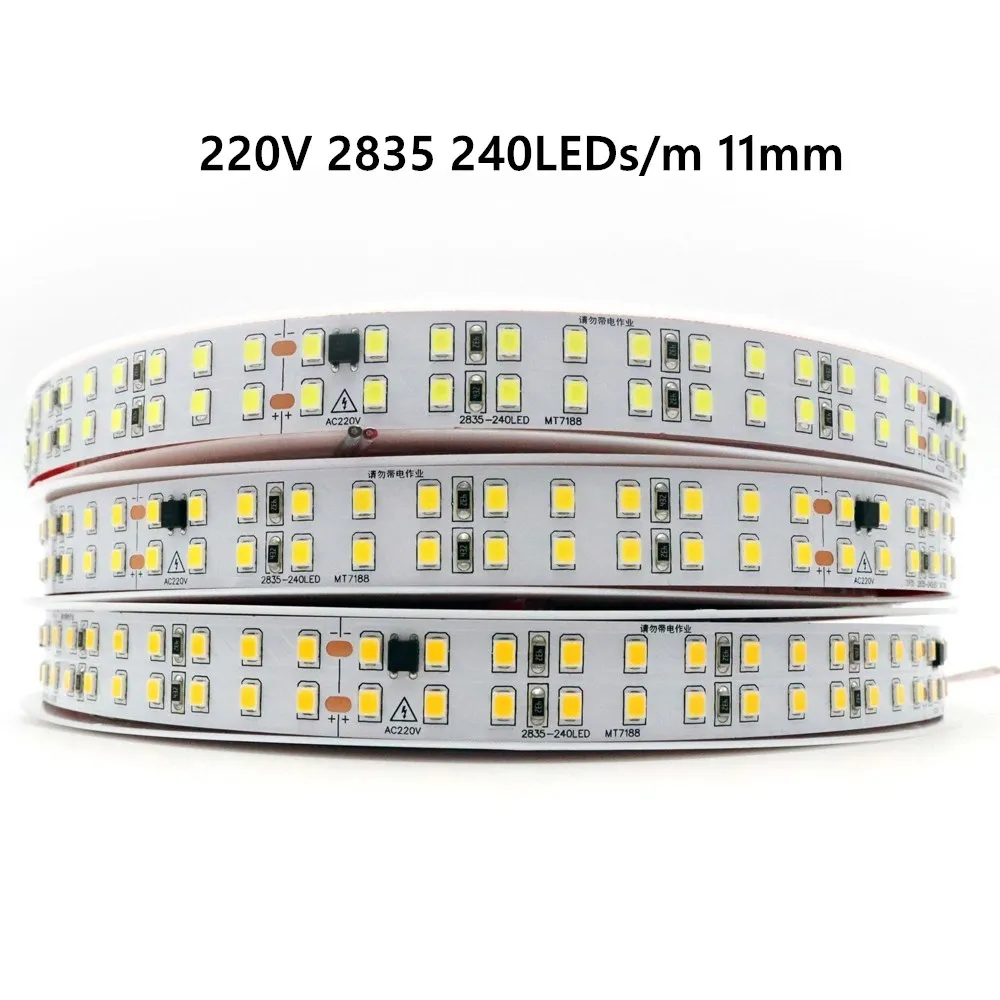 AC220V~230V LED Strip Lights 2835 120/240 LED/m 5M Lamp 220V LED Strip Light 220 Volt Diode Tape Flexible Soft Lamp For Bar Home