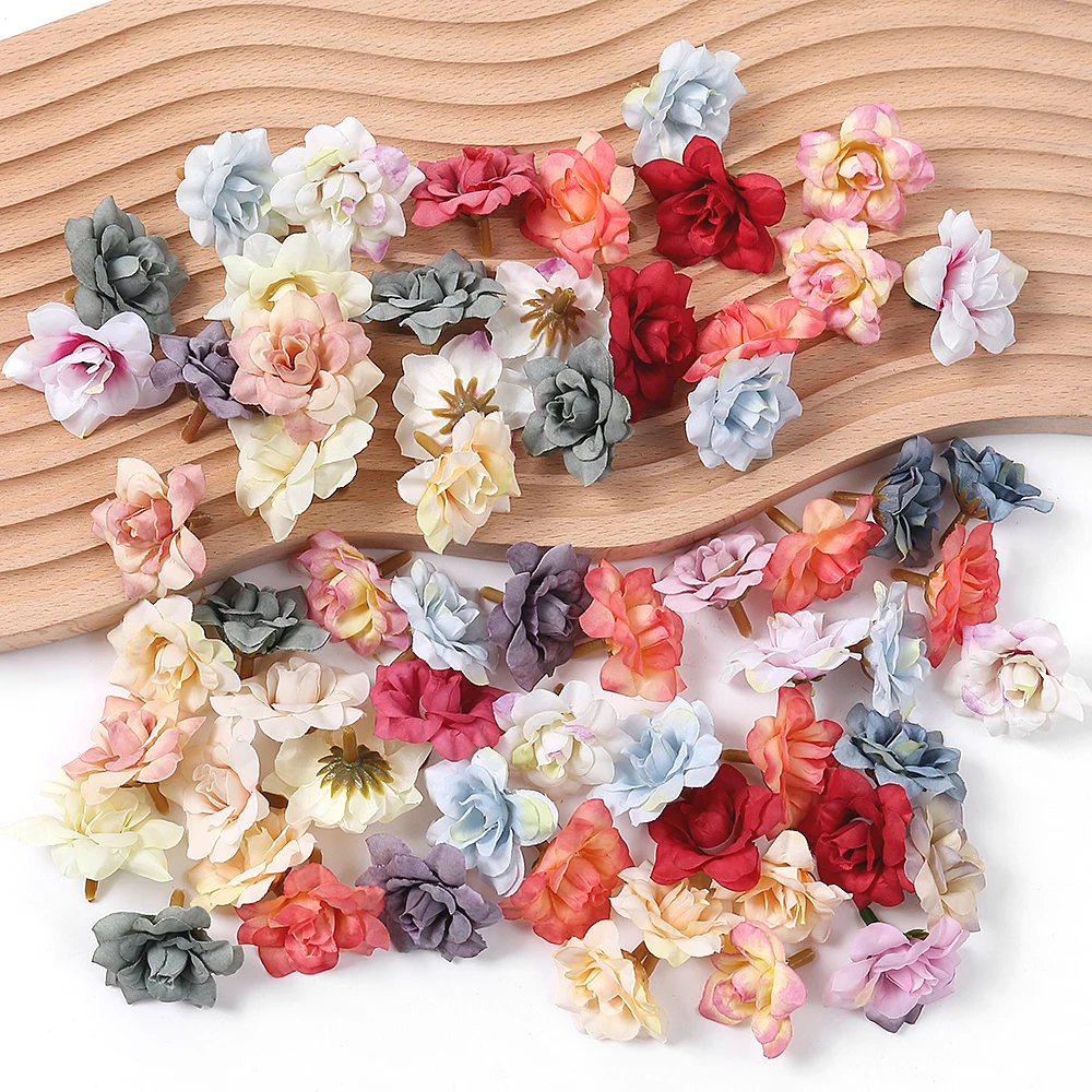 Rose Artificial Flowers Head 4CM Silk Fake Flowers for Home Hoom Decor Wedding Decorations DIY Crafts Garland Gift Accessories