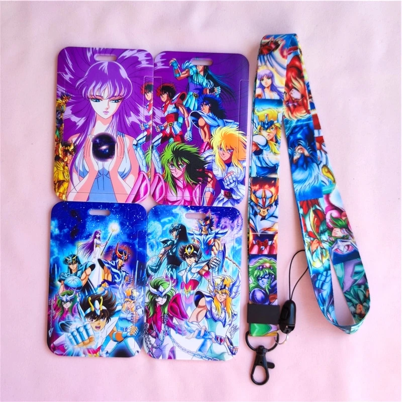 Cartoon Saint Seiy Girls Boy Lanyard Card holders Credit Card ID Badge Holder Student Men Bus Business Cardholder Keychain