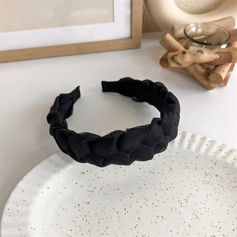 Winter Solid Velvet Bezel Women Girl Broadside Hair Bands  Pearl Cross Headband Hair Hoop Fashion Black Leather Braided Hairband