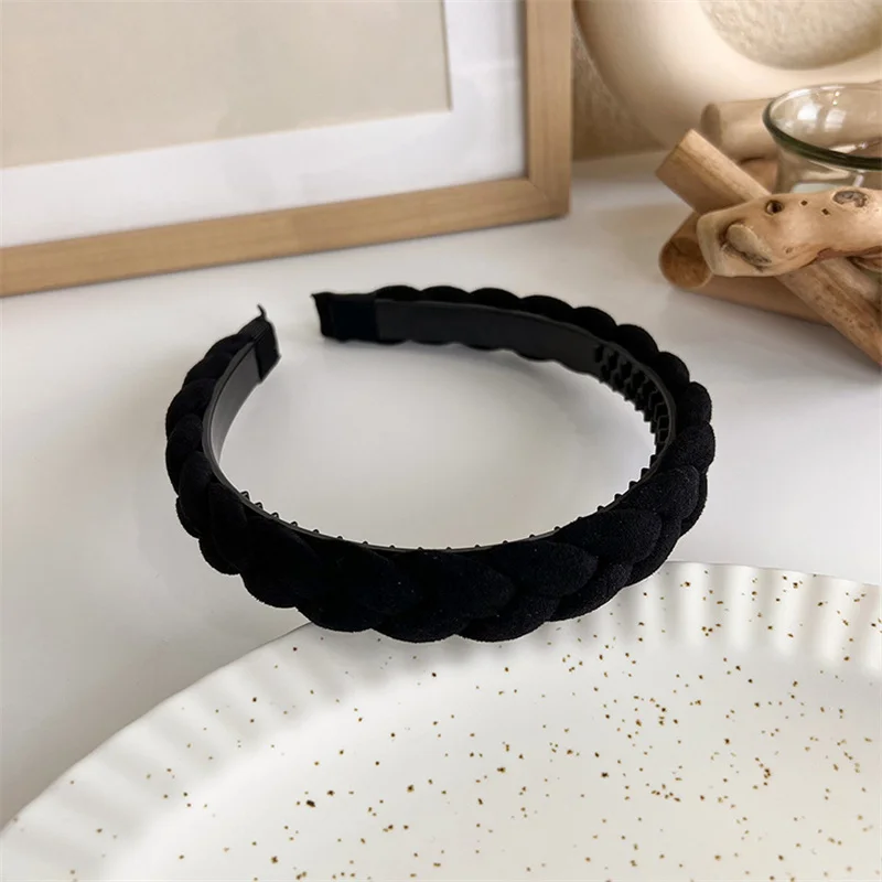 Winter Solid Velvet Bezel Women Girl Broadside Hair Bands  Pearl Cross Headband Hair Hoop Fashion Black Leather Braided Hairband
