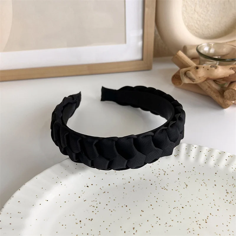 Winter Solid Velvet Bezel Women Girl Broadside Hair Bands  Pearl Cross Headband Hair Hoop Fashion Black Leather Braided Hairband