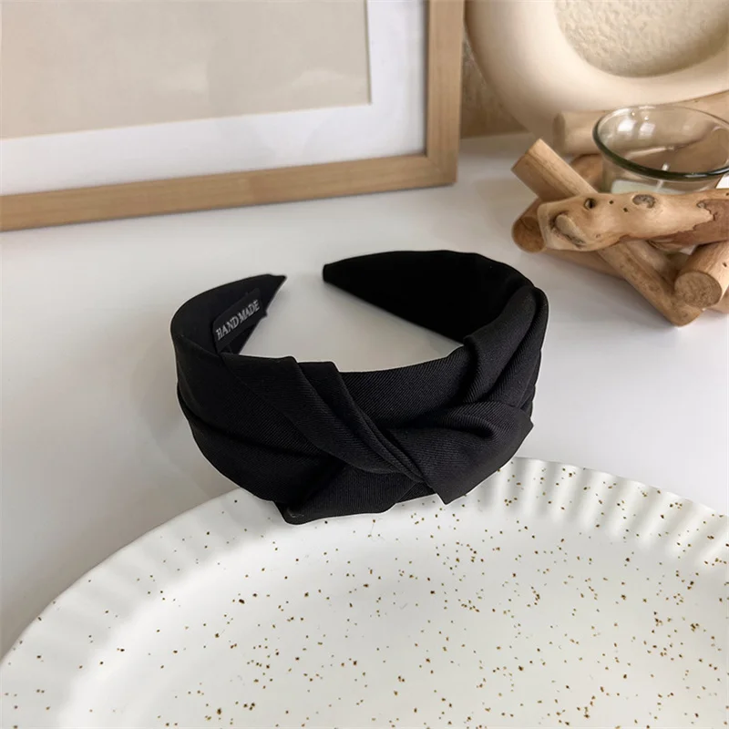 Winter Solid Velvet Bezel Women Girl Broadside Hair Bands  Pearl Cross Headband Hair Hoop Fashion Black Leather Braided Hairband