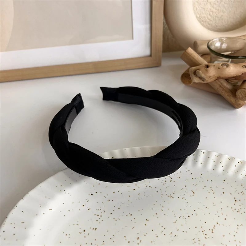 Winter Solid Velvet Bezel Women Girl Broadside Hair Bands  Pearl Cross Headband Hair Hoop Fashion Black Leather Braided Hairband