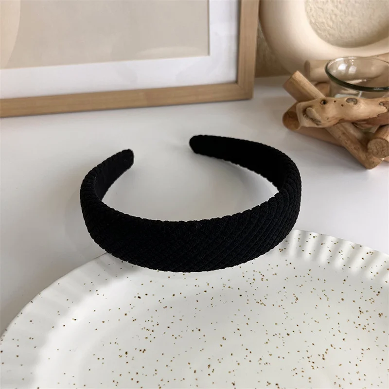 Winter Solid Velvet Bezel Women Girl Broadside Hair Bands  Pearl Cross Headband Hair Hoop Fashion Black Leather Braided Hairband