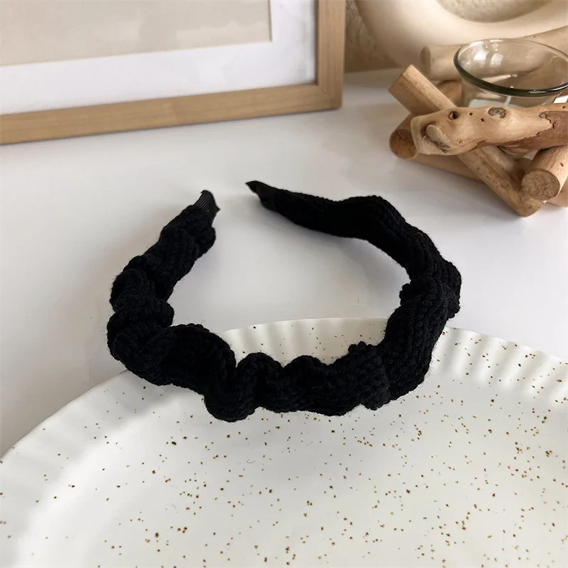 Winter Solid Velvet Bezel Women Girl Broadside Hair Bands  Pearl Cross Headband Hair Hoop Fashion Black Leather Braided Hairband