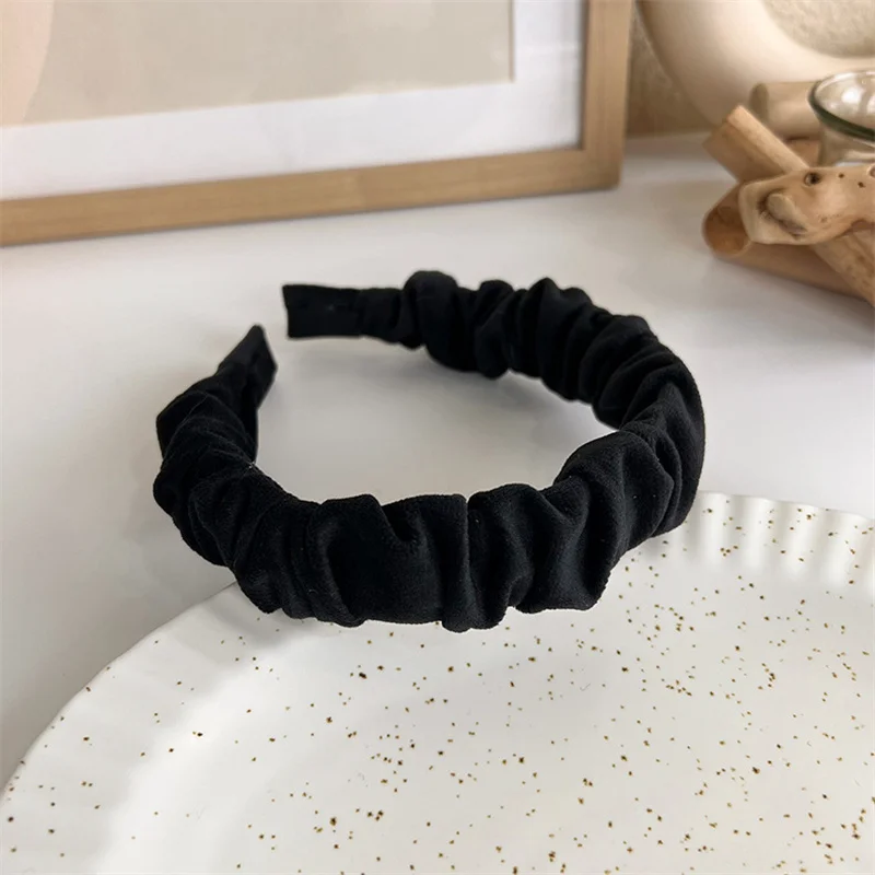 Winter Solid Velvet Bezel Women Girl Broadside Hair Bands  Pearl Cross Headband Hair Hoop Fashion Black Leather Braided Hairband