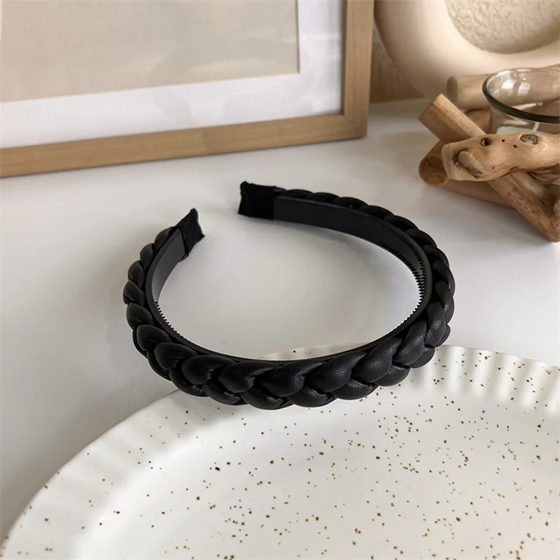 Winter Solid Velvet Bezel Women Girl Broadside Hair Bands  Pearl Cross Headband Hair Hoop Fashion Black Leather Braided Hairband