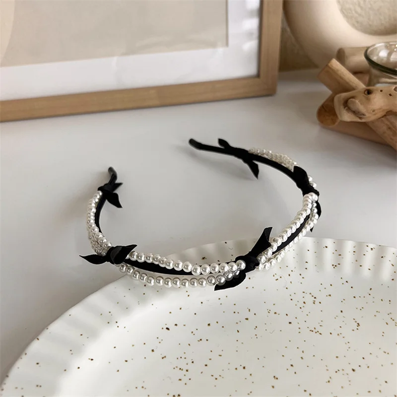 Winter Solid Velvet Bezel Women Girl Broadside Hair Bands  Pearl Cross Headband Hair Hoop Fashion Black Leather Braided Hairband