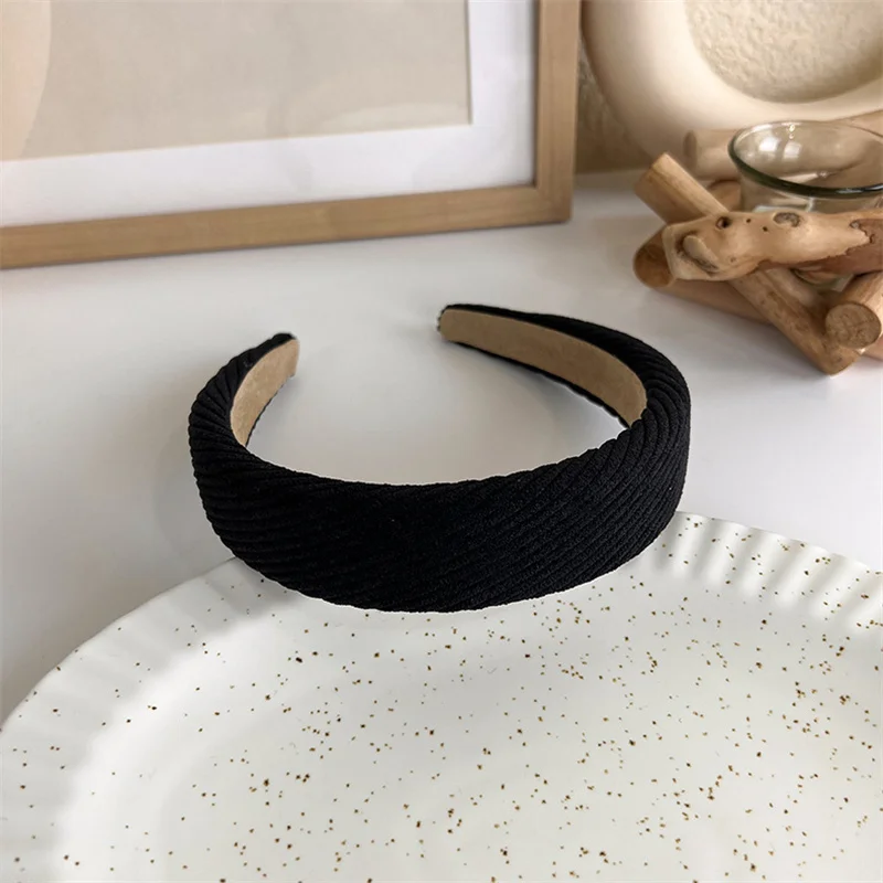 Winter Solid Velvet Bezel Women Girl Broadside Hair Bands  Pearl Cross Headband Hair Hoop Fashion Black Leather Braided Hairband