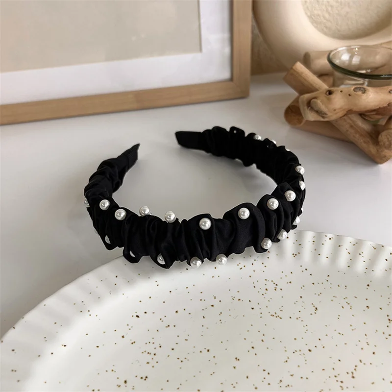Winter Solid Velvet Bezel Women Girl Broadside Hair Bands  Pearl Cross Headband Hair Hoop Fashion Black Leather Braided Hairband