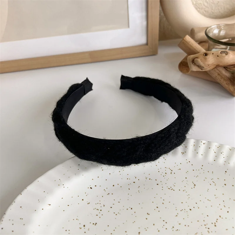 Winter Solid Velvet Bezel Women Girl Broadside Hair Bands  Pearl Cross Headband Hair Hoop Fashion Black Leather Braided Hairband