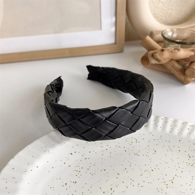 Winter Solid Velvet Bezel Women Girl Broadside Hair Bands  Pearl Cross Headband Hair Hoop Fashion Black Leather Braided Hairband