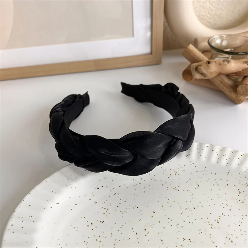 Winter Solid Velvet Bezel Women Girl Broadside Hair Bands  Pearl Cross Headband Hair Hoop Fashion Black Leather Braided Hairband